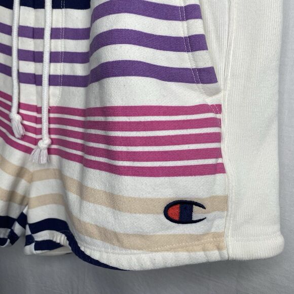 Champion Reverse Weave Shorts Urban Outfitters Fleece Lined Stripe Womens Sz L - Picture 7 of 9
